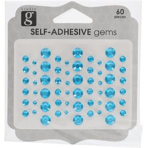 Hampton Art G Gems Selfive Aqua 60pc ، ملصقات الأحجار الكريمة ، المجوهرات ، الزخارف ثلاثية الأبعاد ، أحجار الراين الحرفية ، المجوهرات المزخرفة المتلألئة لحرف DIY