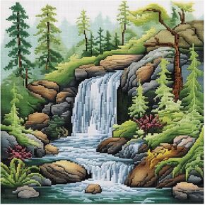 Xinpinzhou 11ct Cross Stitch Kits, 11 CT Funny Pre Printed Counted Stamped Cross Stitch Embroidery Needlepoint Stream Landscape Patterns Kits for Beginners Adults Crossstitch 40 x 40 cm