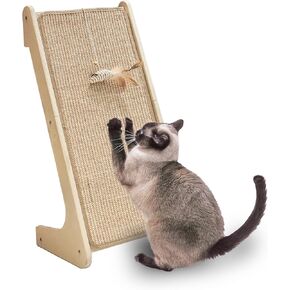 Meeyoview Cat Scratcher, 27.5 Inch L Shape Cat Scratch Pad, Sisal Cat Scratching Board with Mouse Toy, Vertical Cat Scratcher for Indoor Cats