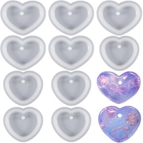 10 PCS Heart Shape Resin Silicone Keychain Molds Heart Keychain Charms Silicone Mold Heart Shape Resin Mold Heart Casting Molds Keychain Charms Epoxy Resin Molds for DIY Craft Pendant Necklace