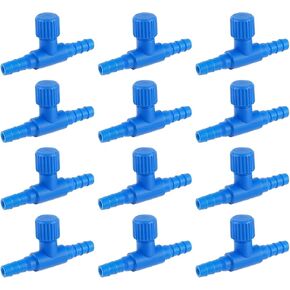 12PCS 3/16 inch ID Aquarium Air Control Valve 4mm Oxygen Tube Blue Single Way Plastic Air Flow Control Regulator Fish Aquarium Air Pump Accessories