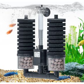 Aquarium Sponge Filter 15-55 Gallon Fish Tank Filter, Electric Power Double Sponge Filter, Quiet Small Low Flow Foam Filter For Fish Tank Betta Shrimp, Intake Dual Sponge Filter Kit w/ Bio Balls &Pump