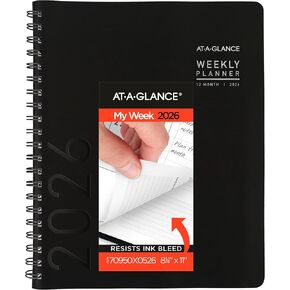 AT-A-GLANCE 2026 مخطط كتاب المواعيد ، أسبوعيًا وشهريًا ، 8.25 "× 11" ، كبير ، نصف ساعة ، معاصرة ، أسود (70950 × 0526)