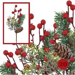 Banberry Designs Holiday Pinecone Floral Picks - مجموعة من 10 - ملحق تزيين عيد الميلاد - التوت الأخضر الموسمي DIY الملحق 11 "H