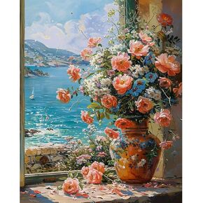 Paint by Numbers Kit for Adults Beginner, Window View Adult Paint by Number Kits on Canvas Without Frame, DIY Acrylic Windowsill Flowers Scenery Paint by Numbers for Home Wall Decor Gift 16x 20 Inch