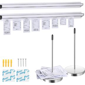 2 Pieces of 17-inch Aluminum Sliding Restaurant Order Ticket Clip Rails, with 2 Receipt Ticket Clip pins, Suitable for Restaurant, café, Kitchen, Office, bar memo Organizer