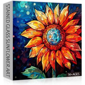 Stained Glass Sunflower Puzzle for Adults 1000 Pieces - Art Flower Jigsaw, Impossible Hard Challenging Colorful Floral Painting as Sunflower Decor