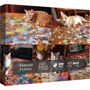 Cat Puzzles for Adults 1000 Piece, Kitten Kitty Funny Jigsaw Puzzle, Puzzle on Puzzles Difficult Jigsaw Puzzle for Cat Lovers - When Fluffy Strikes
