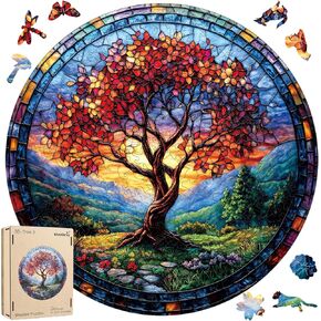Puzzles for Adults, Tree of Life Waterfall River Wooden Jigsaw Puzzles 200pcs,11.2x112in, Medium, Unique Shape Adult Puzzles,Irregular Wood Creative for Adults and Kids Family Game