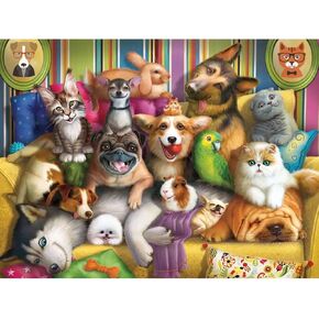 أجزاء وقطع - 1000 قطعة بانورامزو للأجهزة للبالغين - 20 "× 27" - حيوانات أليفة لطيفة - 1000 PC Fun Dog Cat Jigsaw by Image World