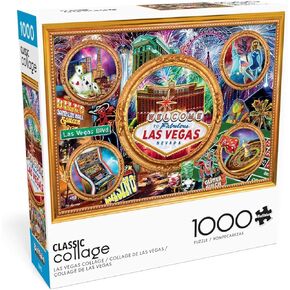 ألعاب Buffalo - P.D. Moreno - Las Vegas Collage - 1000 قطعة أحذية بانوراما للبالغين تحدي اللغز المثالي لليالي اللعبة - الحجم النهائي هو 26.75 × 19.75