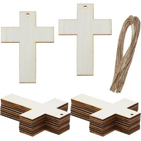 Penta Angel Wood Cross Cutouts 20Pcs Unfinished Blank Cross Shape Wooden Hanging Ornaments with Twine for Thanksgiving Christmas Home Decoration Craft DIY Gift Tags (20)