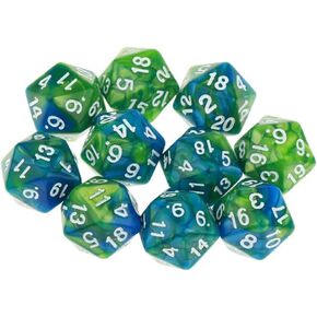 10 قطع زهر متعدد السطوح مجموعة D20 DICE 20mm أكريليك 20 من جانب اللعبة النرد للأبراج المحصنة و Dragons RPG MTG DND DICE Table Games (Blue Green)