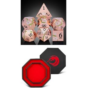 DNDND Rose Gold Metal Dice Set with Gift Case and DNDND Dice Tray with Box
