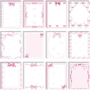 Thenshop 24 PCS Coquette Pink Bow Sticky Notes Notes Watercolor Bow Self Stick Notepad to List Critte Memo Pads for Party Favors Home Home Office ، 4 × 3 Inches