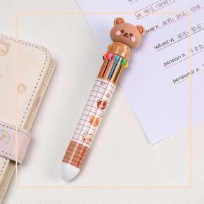 Brown Cartoon Bear Polychrome Color Retractable Ballpoint Pen, Kawaii Cute Multicolor For School Office Student Supply Pens and Refills, Ballpoint Pens, Pens and Refills