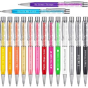 Honoson 15 Pieces Bible Verse Ballpoint Pens Christian Pens Inspirational Scripture Quote Pen Negative Pens Slim Crystal Diamond Pens for Women Men Nurse Teacher Gifts Supplies, Black Ink(Bible Style)