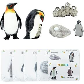 ONEST 9 Pieces Mini Penguin Figurines Set Penguins Cycle Figurines Set Plastic Arctic Animals Toys Penguins Cards Small Penguin Figures for Kids Birthday Gift