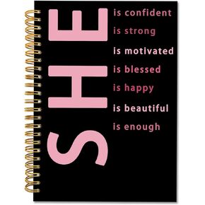 Inspirational SHE Spiral Notebook, Daily Positive Affirmations for Women College Ruled Notebook Journal for School Office Supplies, Pink Motivational Journaling Notebooks 5.5"x8.3" 164 Pages