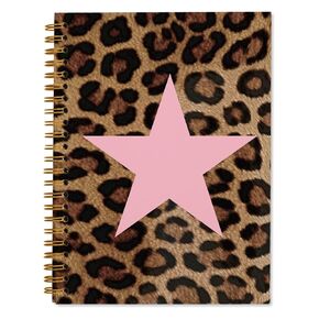 WXHUM Trendy Funky Y2K Pink Cheetah Spiral Notebook Journal, Leopard Print Gifts for Women, Retro Leopard Print Pink Star Preppy Aesthetic Notebooks Journals for Work School Note Taking, 5.5x8.3