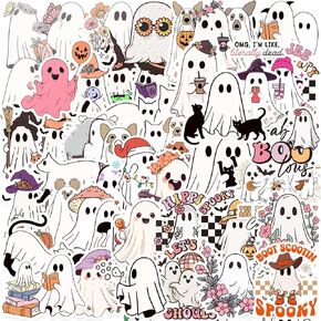 100PCS Ghost Stickers,Halloween Ghost Stickers Decals,Gifts for Kids Girls Teens Adults,Vinyl Waterproof Stickers for Water Bottle Laptop Computer Phone