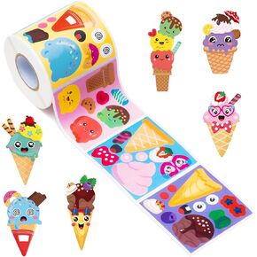 Angolio 300pcs Ice Cream Make a Face Complement Scenels Roll Diy Make Your Ice Cream Stickers Summer Ice Cream Desserts Finyl Diy Crafts for Kids Party Gifts Firth