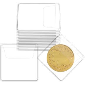 50 PCS Coin Sleeves ، 2.2 × 2،2 في أكمام عملة الجيب المفردة ، حماة عملة واضحة لهواة جمع العملات ، حاملي العملات الفردية للطوابع ، الآثار ، العملات المعدنية