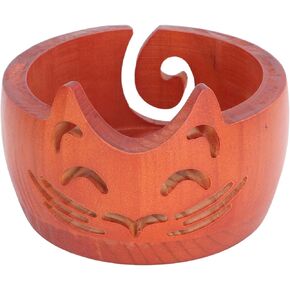Sunicon Cat Yarn Bowl for Knitting, Wooden Cute Cat Shape Knitting Bowl Large Crochet Yarn Holder Crochet Dispenser Organizer for Knitting Crochet Enthusiasts (18x18x10cm)