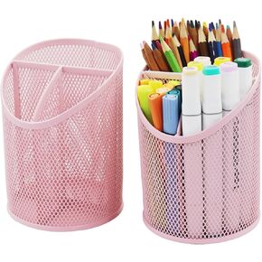2PCS Pink Mesh Pen Cup Holder ، Small Metal Pencil Desk Organizer STADERY STANTERY SESSIONARES ACessories Storage Store ، 3 مقصورات فرش حامل لمعلمي الفصل الدراسي المنزلي في المدرسة المنزلية