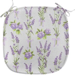 Ambesonne Garden Art Chair Seating Cushion, Botanical Bouquets of Lavender and Hydrangea Flowers Bridal Spring, Anti-Slip Seat Padding for Kitchen & Patio, 16"x16", Pale Grey Lavender Green