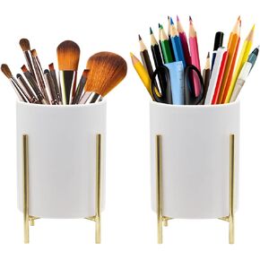 Pencil Holder for Desk, Ceramic Pen Holders with Black Metal Bracket for Office &Family, Desktop Stationery Organizer Cute Table Makeup Brush Holder for Women.