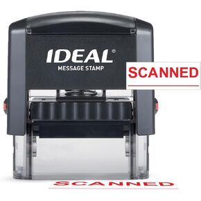 Self Inking Phrase Stamp – English Text Scanned with Signature Line – Red Ink, Impression Size 11/16" x 1-7/8"