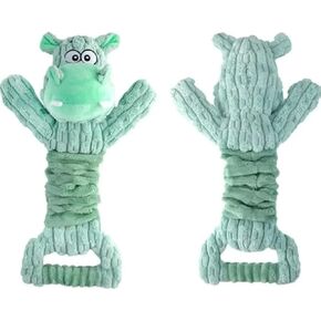 Mighty Hippo Tug & Stretch Interactive Dog Toy with Squeaker & Crinkle, Green