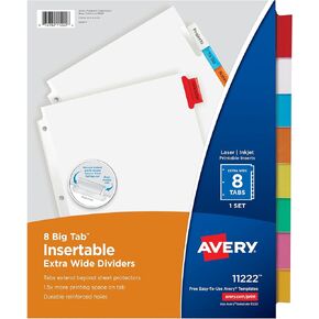 Avery Big Tab Insertable Extrable Wide Dividers ، 8 Tabs Multicolor ، مجموعة واحدة (11222)