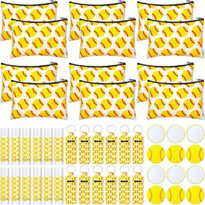 48 PCS هدايا فريق الكرة اللينة للنساء تشمل لعبة Softball Mirror Softball Lip Balm Softball Makeup Bag Bag Bag Bag Lipstick For Softball Team Gift Decortings Sport Decorts