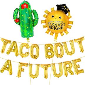 Katchon ، Taco Bout مجموعة بالونات مستقبلية - حزمة من 17 | Taco Sun & Cactus Phoil بالون لزخارف التخرج 2025 | تاكو نوبة شعار بالونات التخرج في المستقبل لزخارف حفلات الدراسات العليا