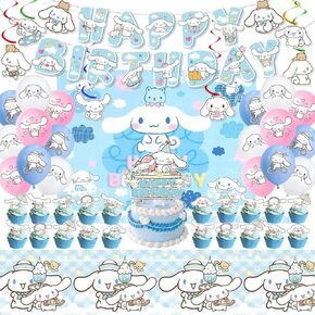 49 Psc Anime theme party setup, easy to assemble decorations, including children's DIY cake toppers and background cloth sets, perfect for children's birthday parties.