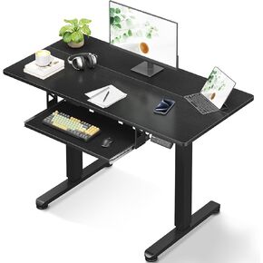 Casaottima Electric Standing Desk with Keyboard Tray, 40 Inch Height Adjustable Small Desk, Sit Stand Table, Writing Computer Desk for Home, Office, Workstation, White