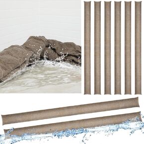 Windyun 6 PCS مياه تنشيط حاجز الفيضان ممر قابل لإعادة استخدام حاجز المياه الوقاية من الأكياس الحاجز الفيضان للفيضانات قبو باب المرآب المذاب في الفيضانات (لون الجوت ، 8 أقدام × 8 بوصة)