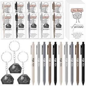 20 Set You Rock Gifts Bulk Motivational You Rock Ballpoint Pens Stone Keychains Bookmark Employee Appreciation Gifts Positive Emotional Support for Teacher Nurse Students Team Staff