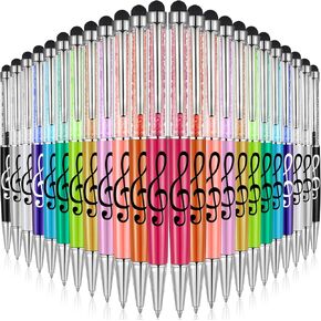 Outus 24 Pieces Stylus Music Pen Crystal Ballpoint Retractable Pen Capacitive Diamond Writing Music Note Ballpoint 2-in-1 for Capacitive Touch Screen Devices