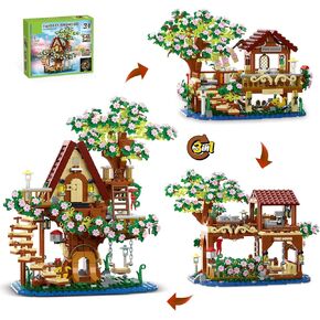 3 في 1 مبنى تريبوس بيلز تري هاوس المركب للفتيات 8-12 ، متوافق مع أصدقاء LEGO ، فورست UP Tree Tree House Architecture Build Toy مع الضوء للبالغين ، هدية للأطفال (959 PCS)