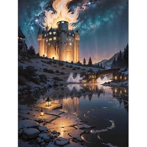 yiyue Diamond Art Painting kits للمبتدئين ، مجموعة الطلاء الرقمية الكامل 5D للأطفال ، و Castle Paint للبالغين ، و DIY Paint بأرقام للاسترخاء وديكور الجدار المنزلي 12x16inch ، رقم 6