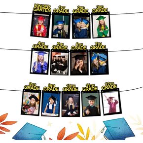 Threetols Class of 2025 Banner Photo Photo Banner ، K-12 Picture Garland Black Glitter Grad Photo Photo Props Decorations Party Form