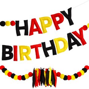Vuzvuv Pre-Strung Felt Happy Birthday Garland with Pompom Balls, Handmade Banner Decorations for Party Decor (Color)