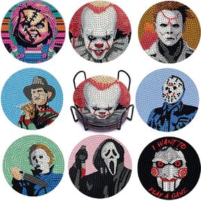 8 PCS Halloween Diamond Art Coasters Kits, Diamond Painting Coasters with Holder Set of 8, DIY Drink Coasters Art Crafts Supplies for Adults Cup Mat for Home Decor House Warming Gifts Non-Slip