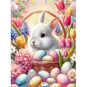 Easter Diamond Art Kits for Adults, Easter Diamond Painting Kits, Colorful Egg Round Full Drill Bunny Diamond Art Easter Rabbit Gem Art Wall Decor Gifts 12x16 inch