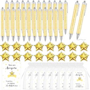 30 Sets Star Pins Employee Appreciation Gifts Inspirational Ballpoint Pens Thank You Greeting Cards White Organza Bag Badge Lapel Pin Brooch for Coworkers Teacher Team Nurses Volunteers