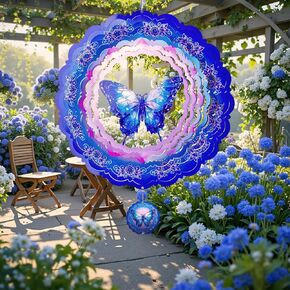Beepee Butterflies Wind Spinners Outdoor 12 Inch Hanging Garden Decoration 3D Stainless Steel Kinetic Wind Sculpture Yard Art Crafts Ornaments Gift for Indoor &Outdoor, Christmas Decor
