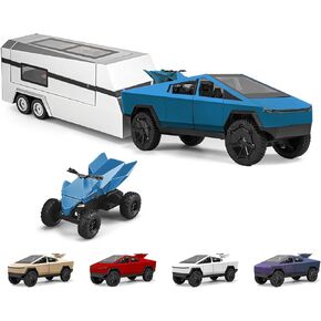 1/32 Tesla cybertruck Toy car 3-in-1 Travel Cybertruck RV Set with Metal Pickup, Removable Camper & Off-Road Motorcycle Cyberquad Cool Sound & Light Effects,Christmas Birthday Gift (Blue)